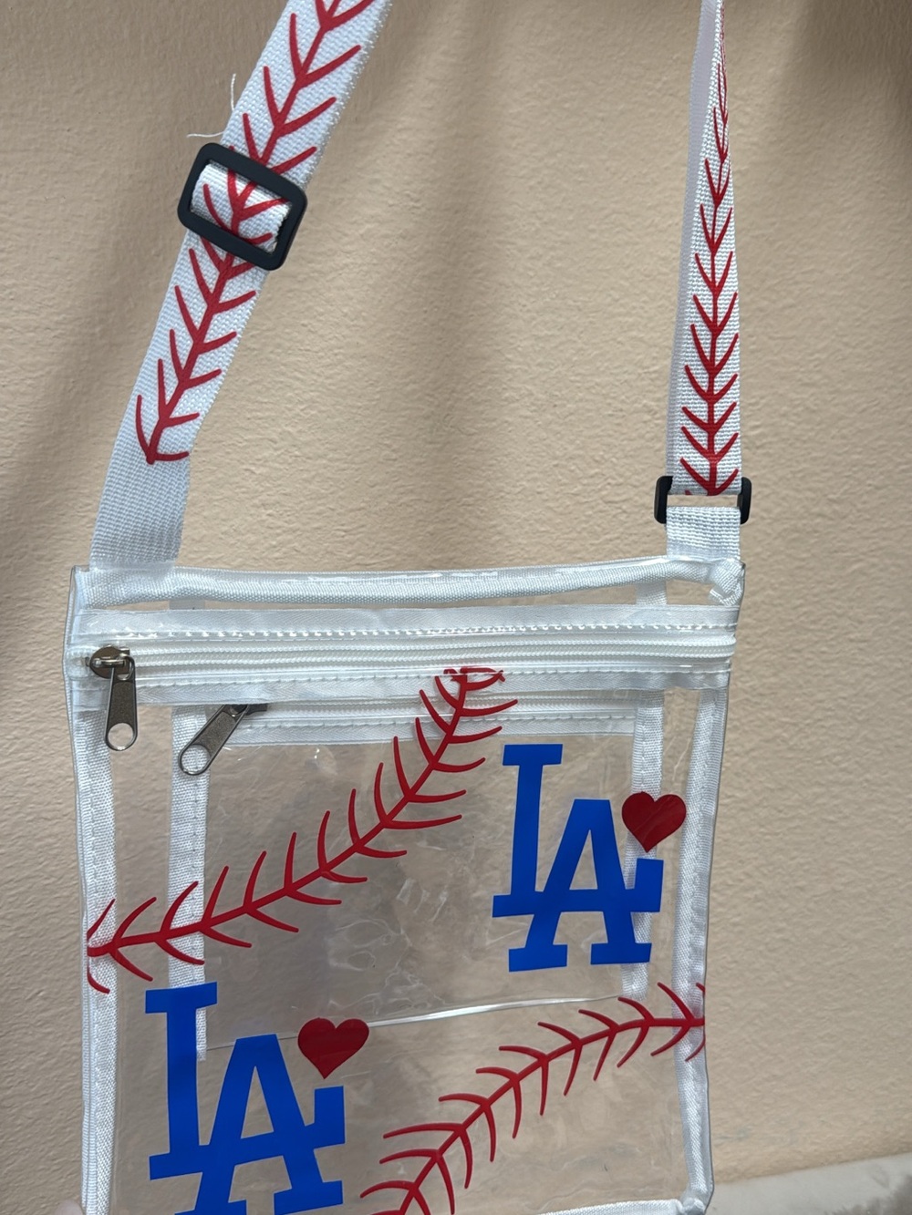 Clear LA Baseball Crossbody Bag with Red Stitching
